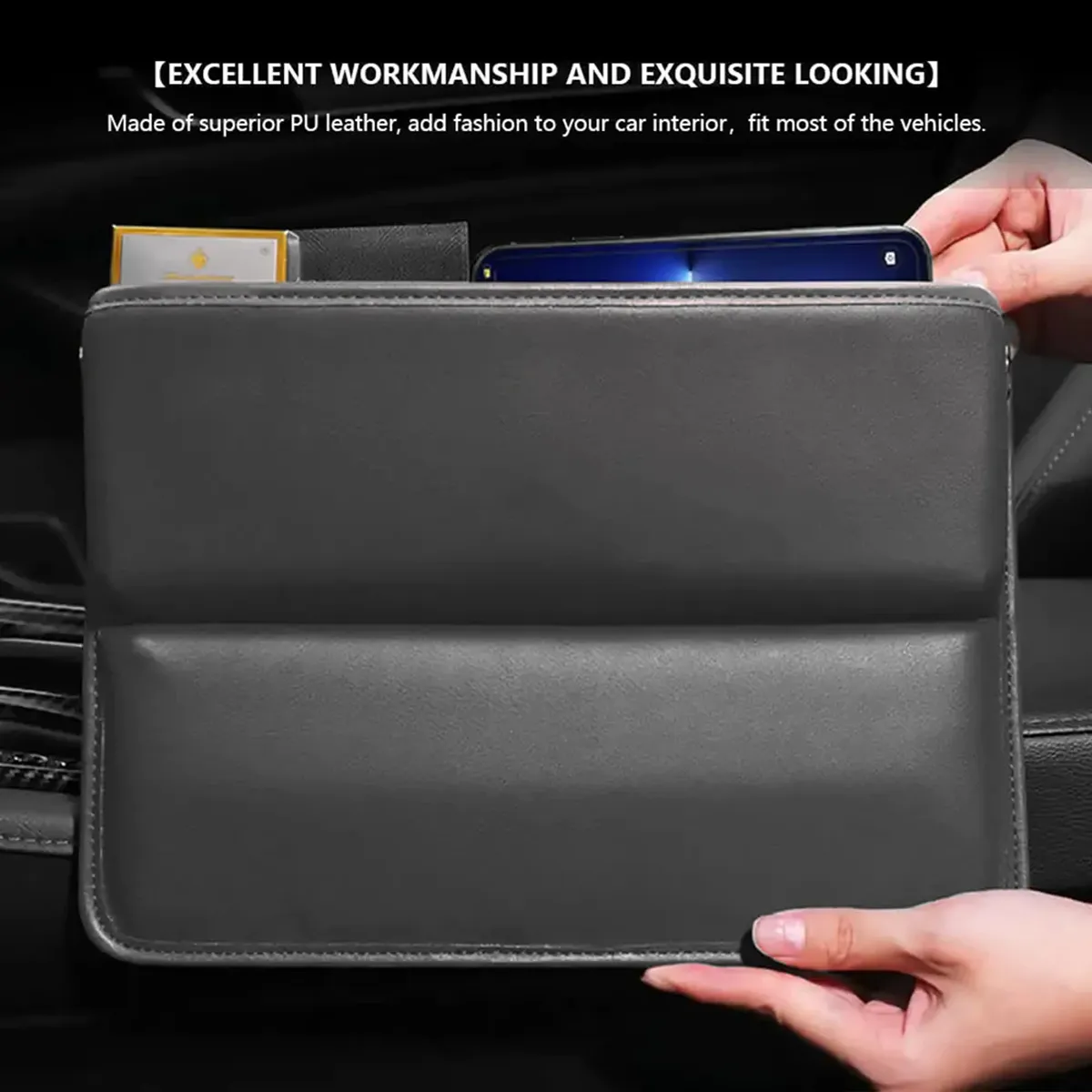Car Seat Gap Filler Organizer, Custom-Fit For Car, Multifunctional PU Leather Console Side Pocket Organizer for Cellphones, Cards, Wallets, Keys WAHA226