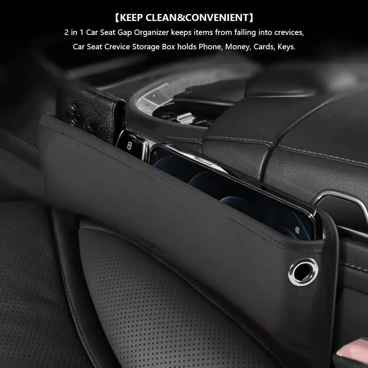 Car Seat Gap Filler Organizer, Custom-Fit For Car, Multifunctional PU Leather Console Side Pocket Organizer for Cellphones, Cards, Wallets, Keys WAHA226