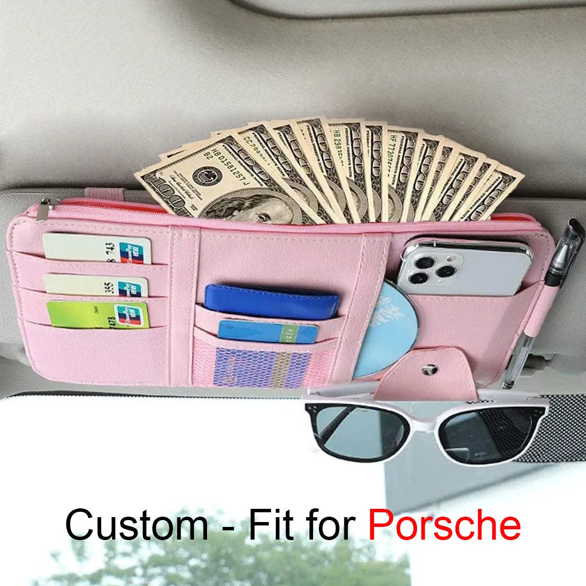 Car Sun Visor Organizer - Auto Interior Accessories Pocket Organizer, Insurance and Registration Wallet Storage Pouch for Cars - Cards, Pens, Sunglasses and Document Holder