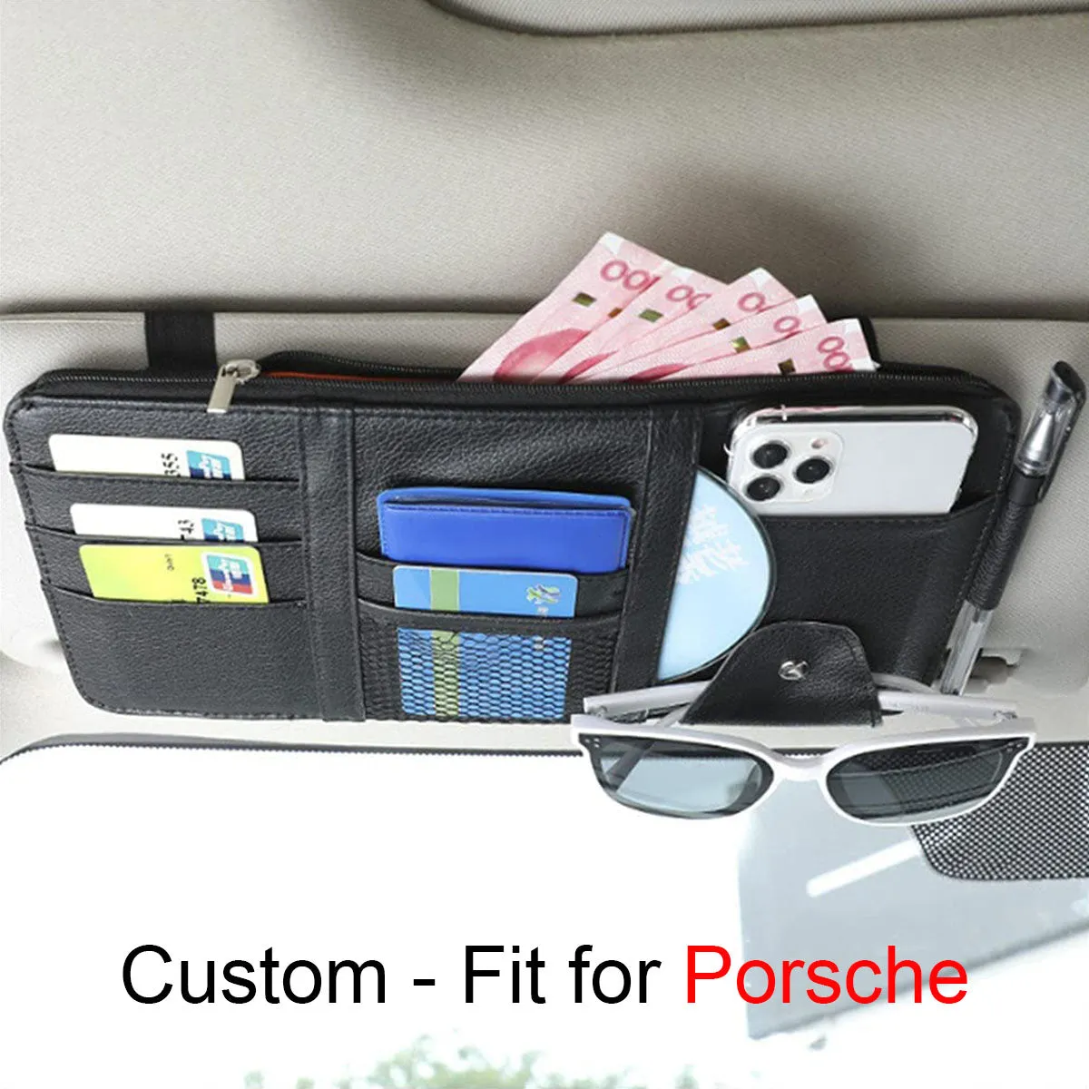 Car Sun Visor Organizer - Auto Interior Accessories Pocket Organizer, Insurance and Registration Wallet Storage Pouch for Cars - Cards, Pens, Sunglasses and Document Holder