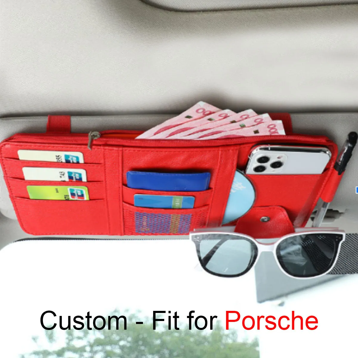 Car Sun Visor Organizer - Auto Interior Accessories Pocket Organizer, Insurance and Registration Wallet Storage Pouch for Cars - Cards, Pens, Sunglasses and Document Holder