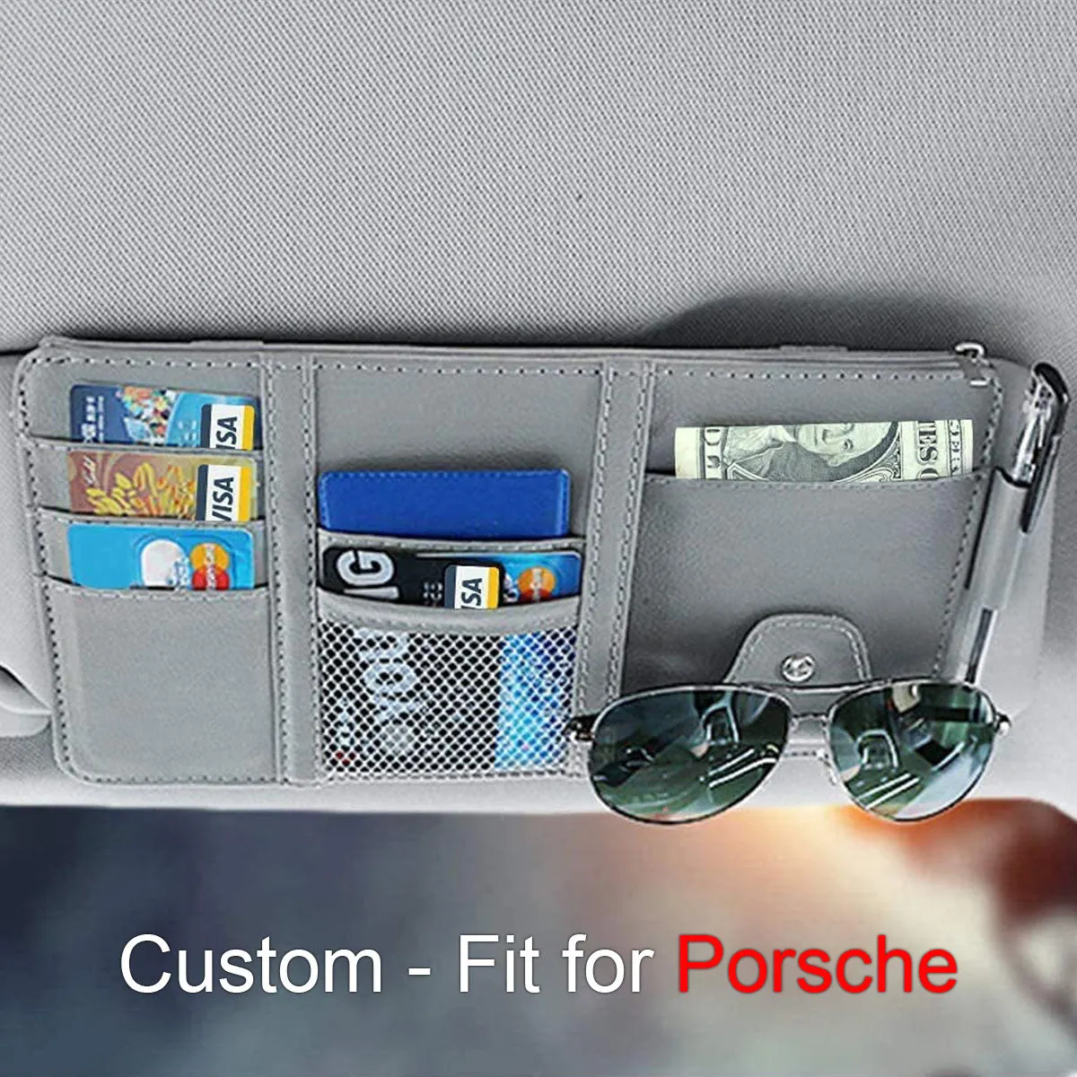 Car Sun Visor Organizer - Auto Interior Accessories Pocket Organizer, Insurance and Registration Wallet Storage Pouch for Cars - Cards, Pens, Sunglasses and Document Holder