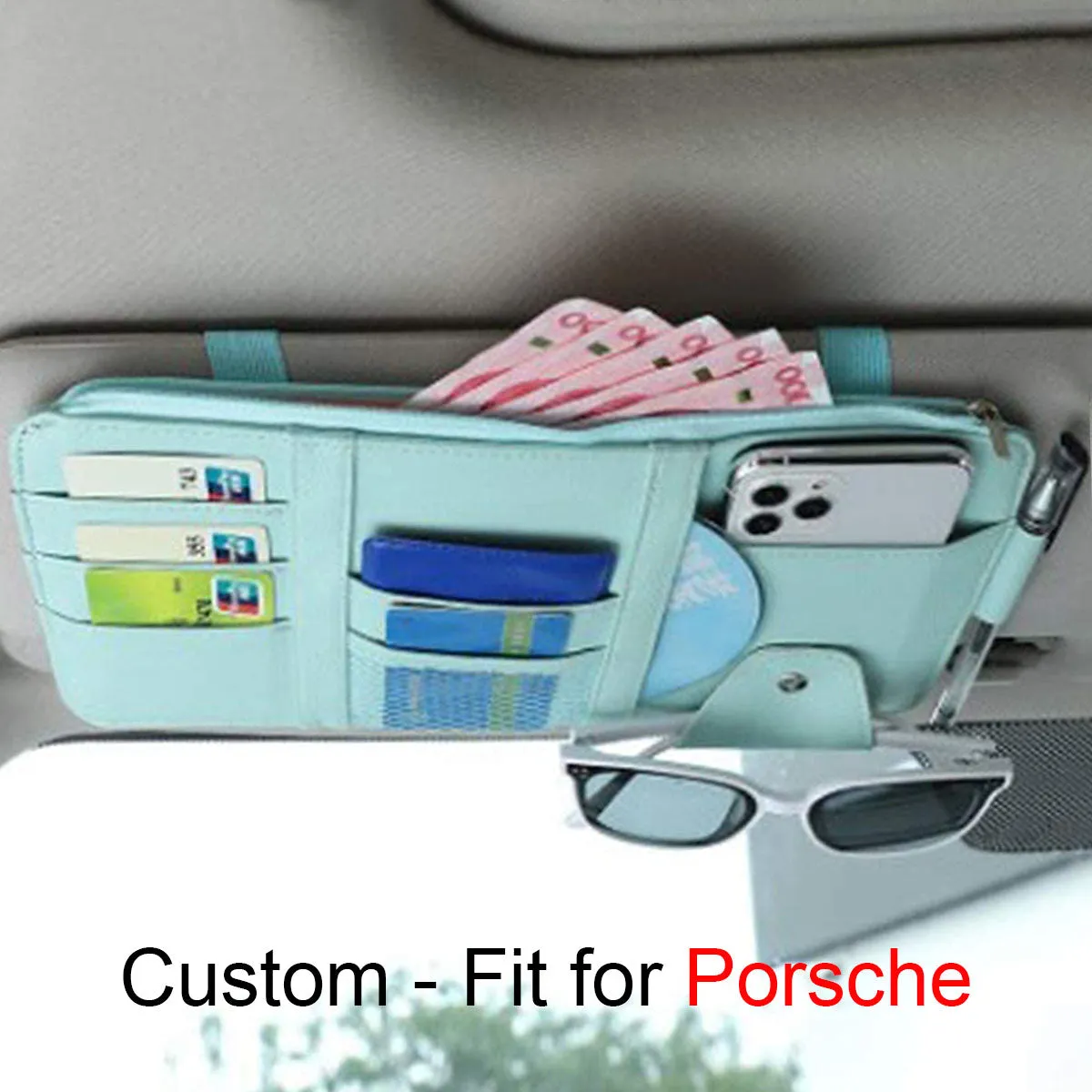 Car Sun Visor Organizer - Auto Interior Accessories Pocket Organizer, Insurance and Registration Wallet Storage Pouch for Cars - Cards, Pens, Sunglasses and Document Holder