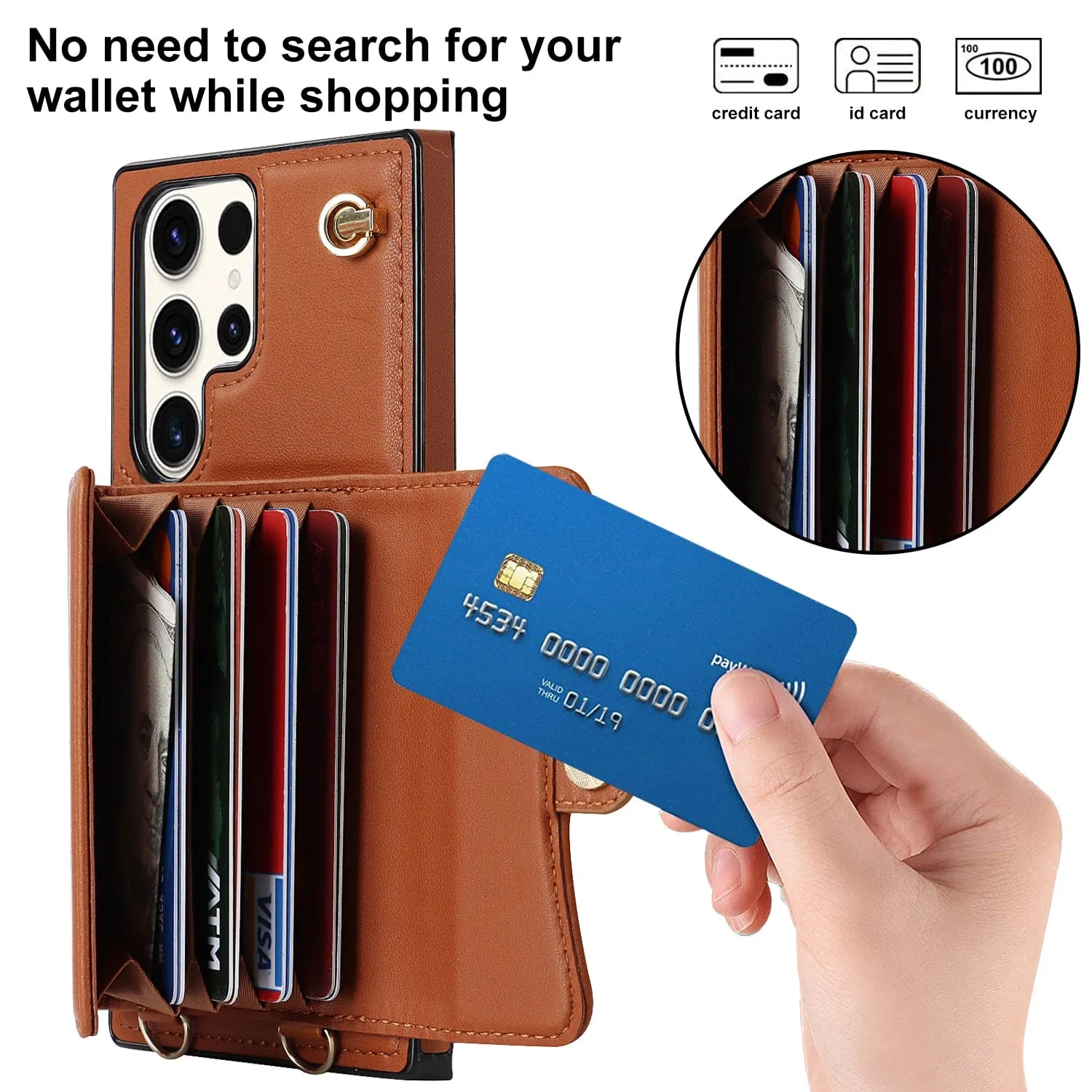 Cardholder Leather Case With Lanyard for Samsung A Series