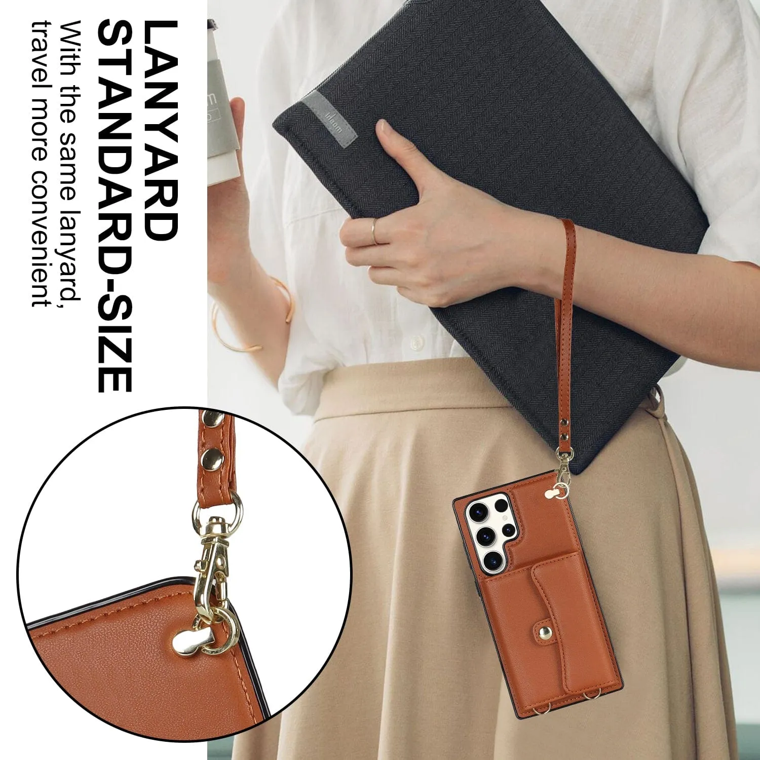 Cardholder Leather Case With Lanyard for Samsung A Series