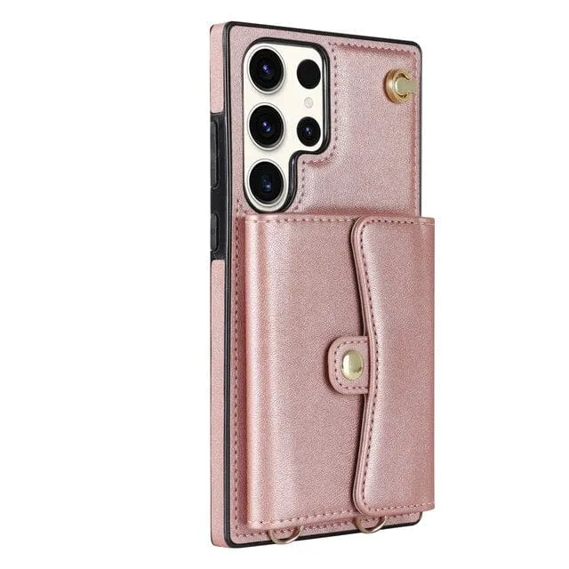 Cardholder Leather Case With Lanyard for Samsung A Series