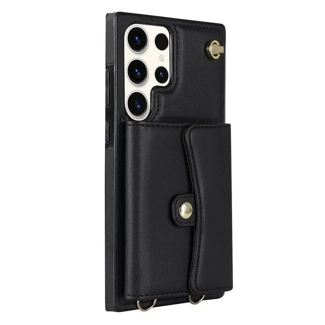 Cardholder Leather Case With Lanyard for Samsung A Series