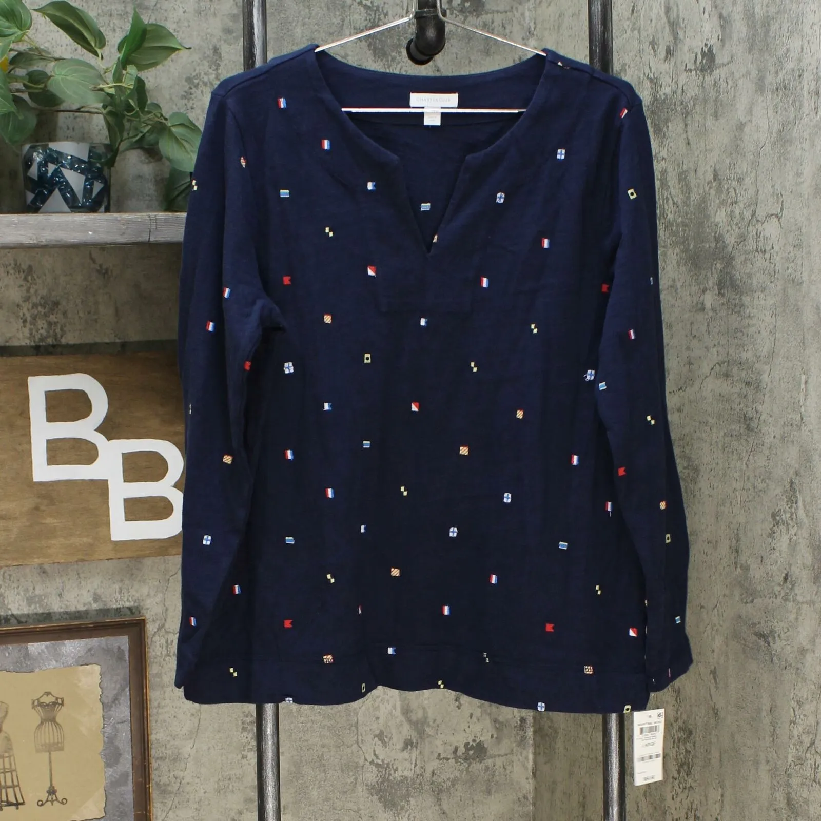 Charter Club Wiomen's Cotton Relaxed Embroidered Knit Top