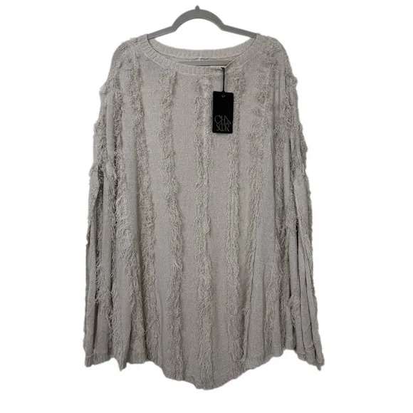 CHASER women’s pullover shawl tan eyelash fringe knit size medium large NWT