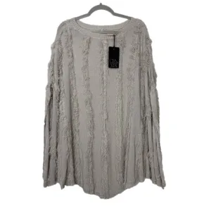 CHASER women’s pullover shawl tan eyelash fringe knit size medium large NWT
