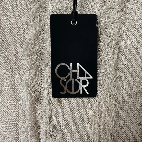 CHASER women’s pullover shawl tan eyelash fringe knit size medium large NWT