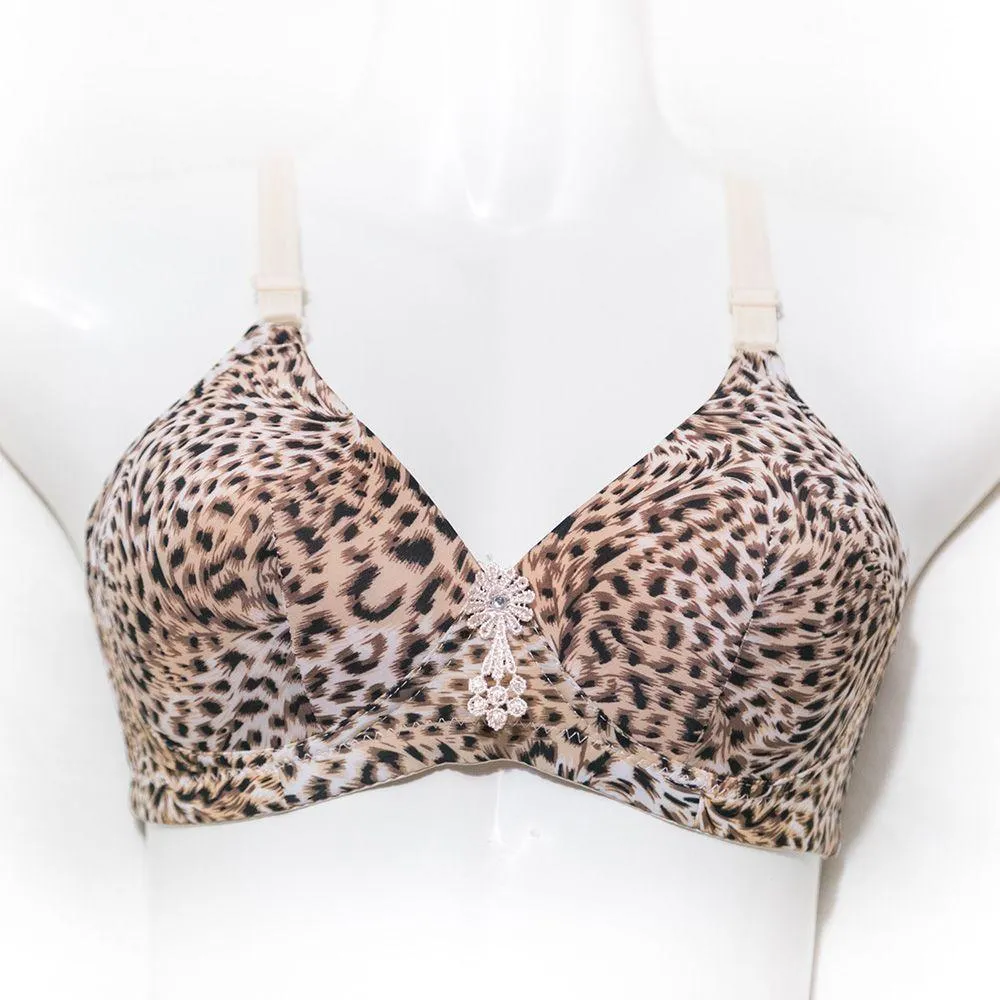 Cheetah Print Single Padded Non Wired Bra - Off-White