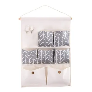 Chengsan Linen/Cotton Fabric Over Wall Door Closet Window Hanging Storage Case Organizer Bag,Stripe Canvas 7-Pocket Wall Hanging Multipurpose Accessory Organizer with 2 Hooks (Grey)