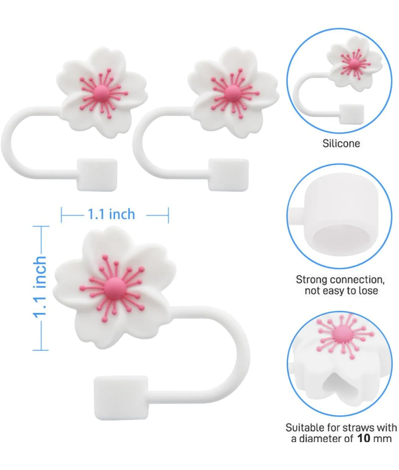 Cherry Blossom Silicone Straw Topper Covers for Stanley Straws