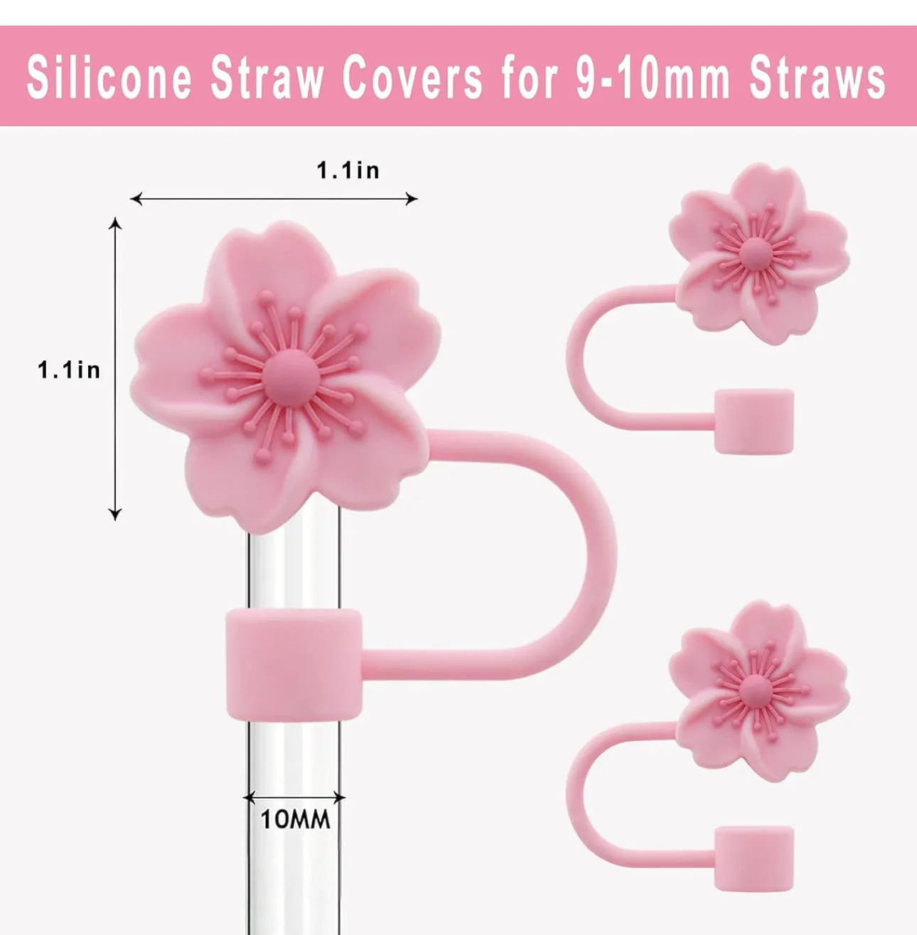 Cherry Blossom Silicone Straw Topper Covers for Stanley Straws