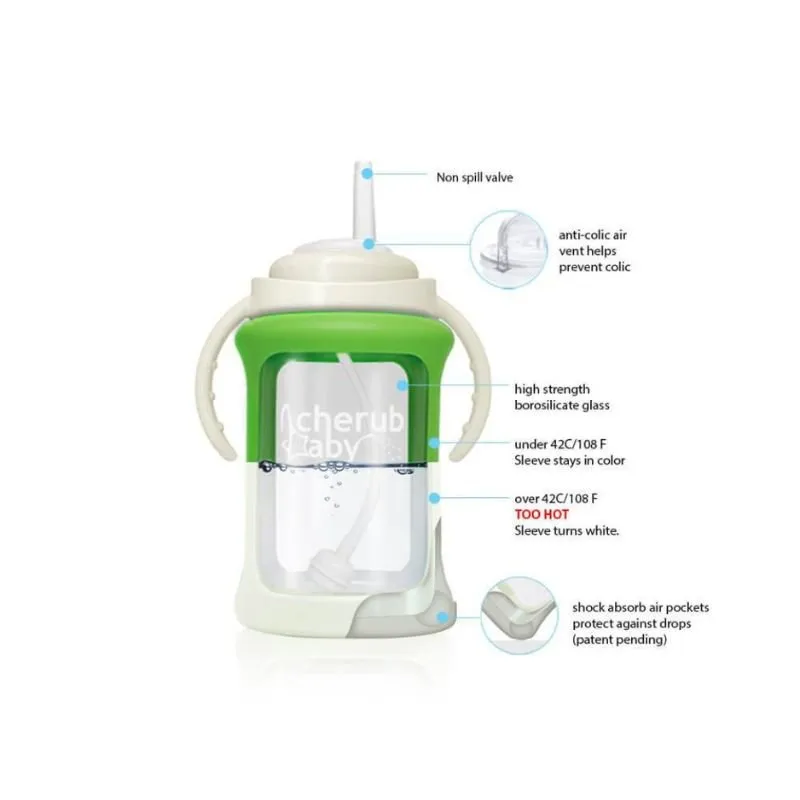 Cherub Baby Wide Neck Glass Straw Cup 240mL (9 Months ) - Green