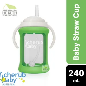 Cherub Baby Wide Neck Glass Straw Cup 240mL (9 Months ) - Green