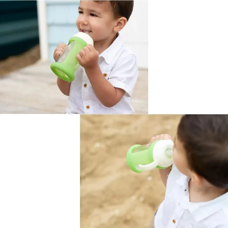 Cherub Baby Wide Neck Glass Straw Cup 240mL (9 Months ) - Green