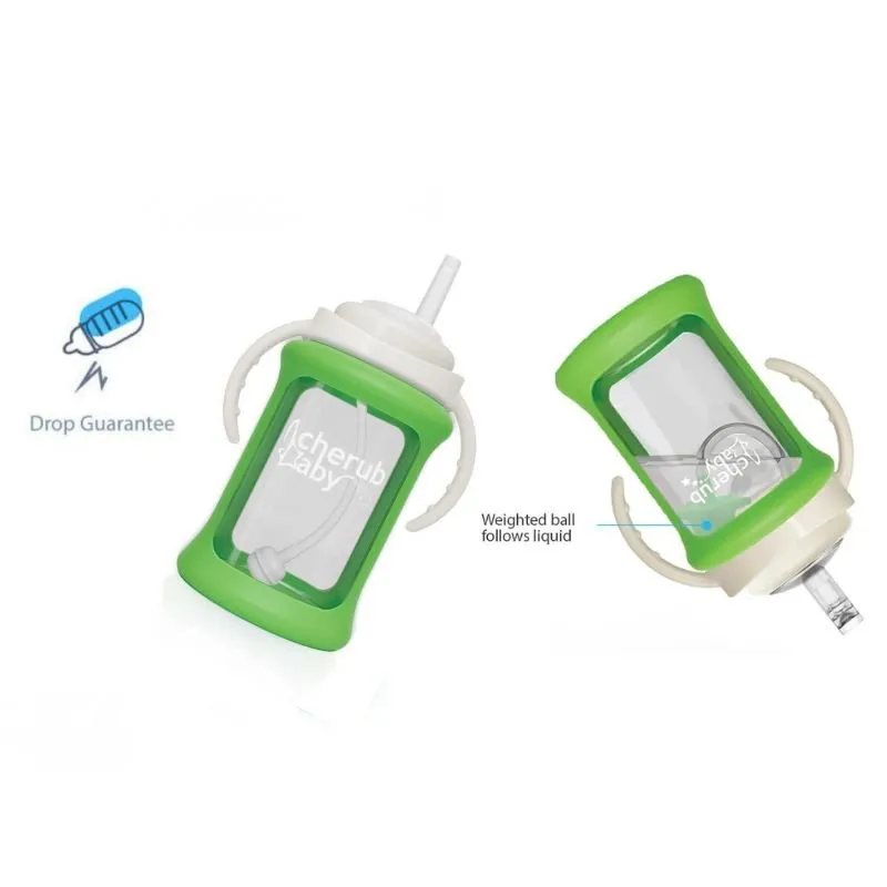 Cherub Baby Wide Neck Glass Straw Cup 240mL (9 Months ) - Green