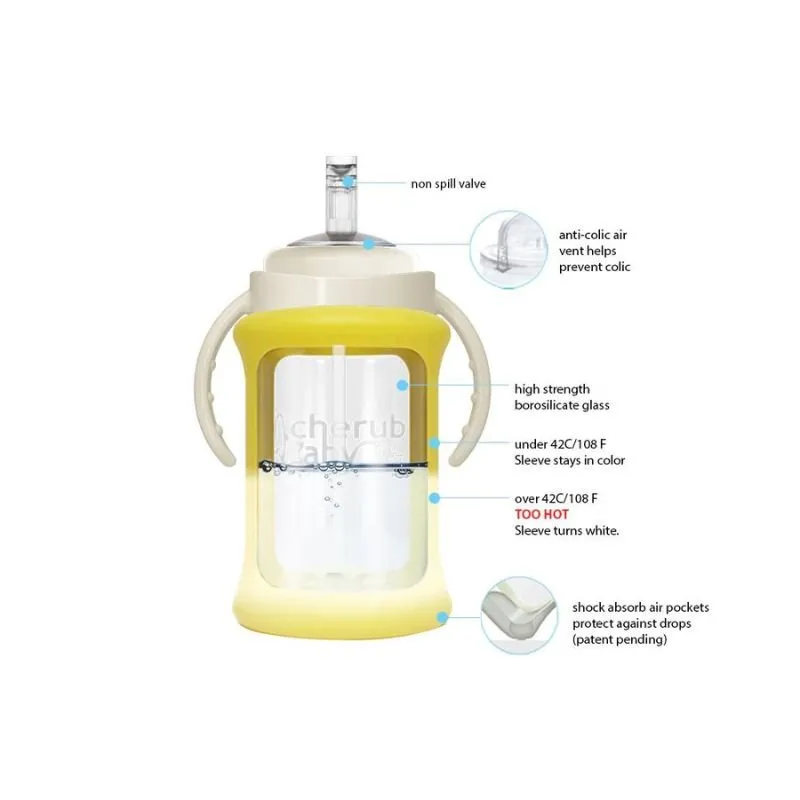 Cherub Baby Wide Neck Glass Straw Cup 240mL (9 Months ) - Yellow