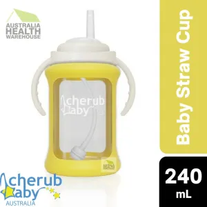 Cherub Baby Wide Neck Glass Straw Cup 240mL (9 Months ) - Yellow
