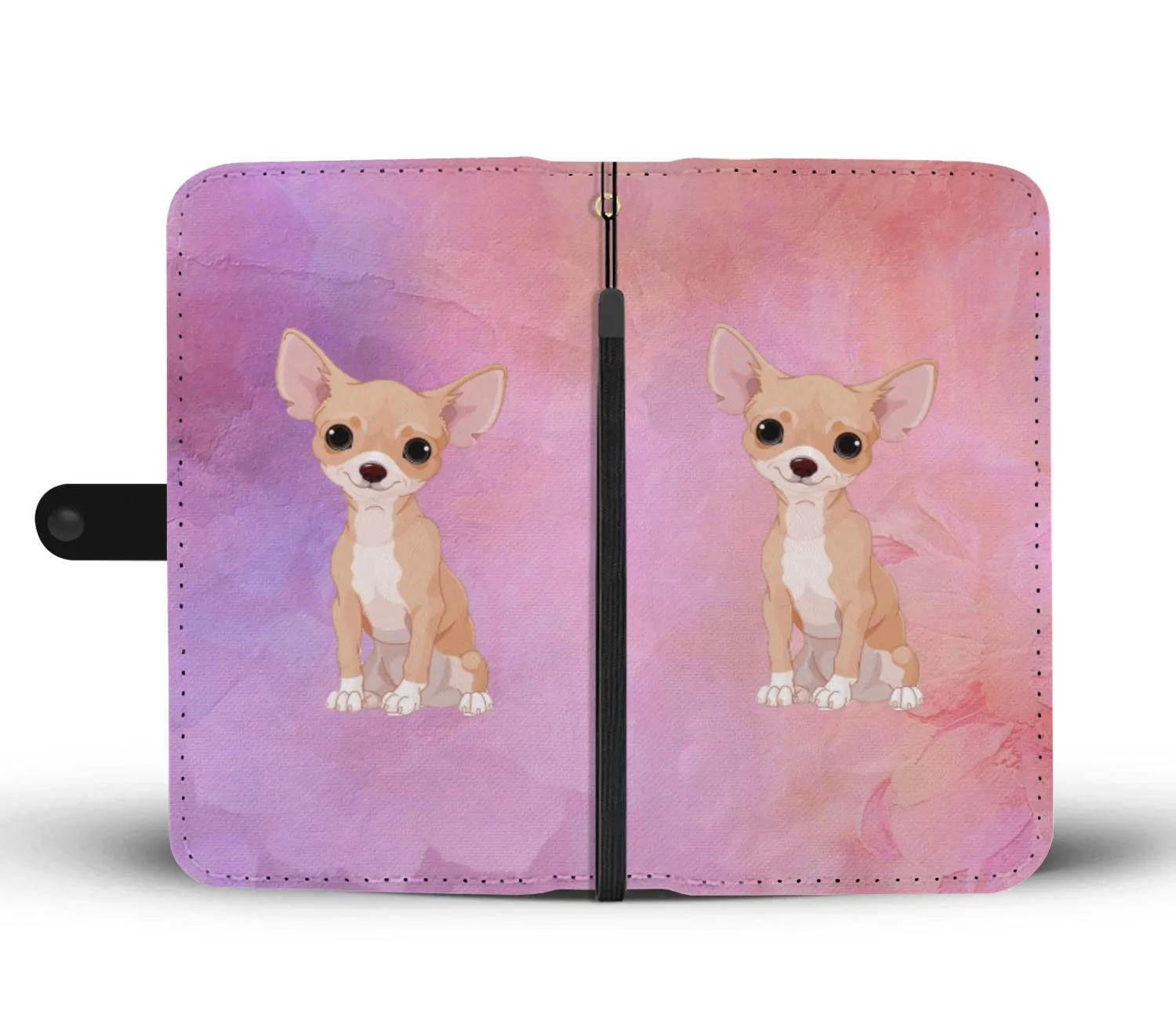 Chihuahua Phone Case Wallet - Pink Floral