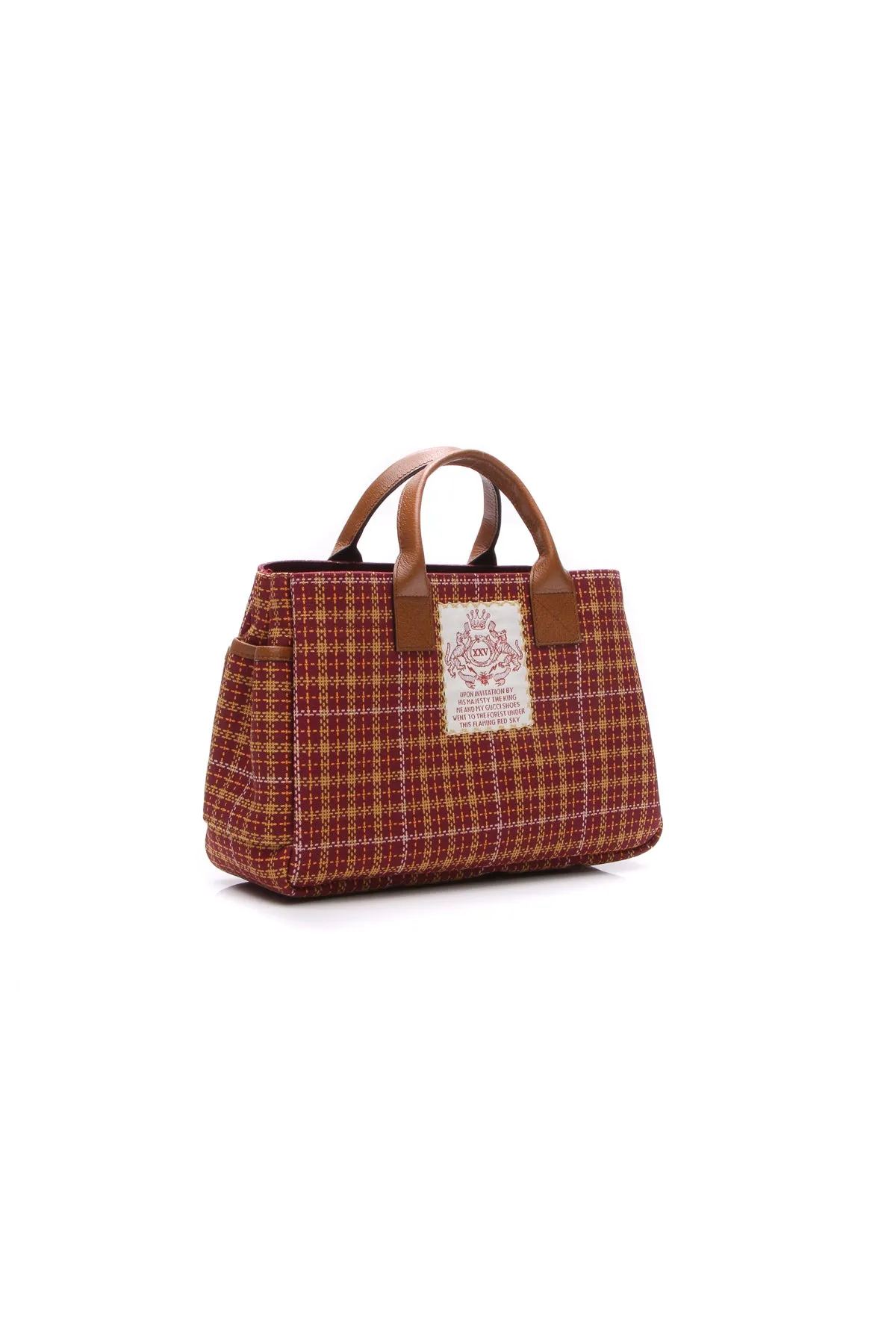 Children's Plaid Print Tote Bag - Burgundy