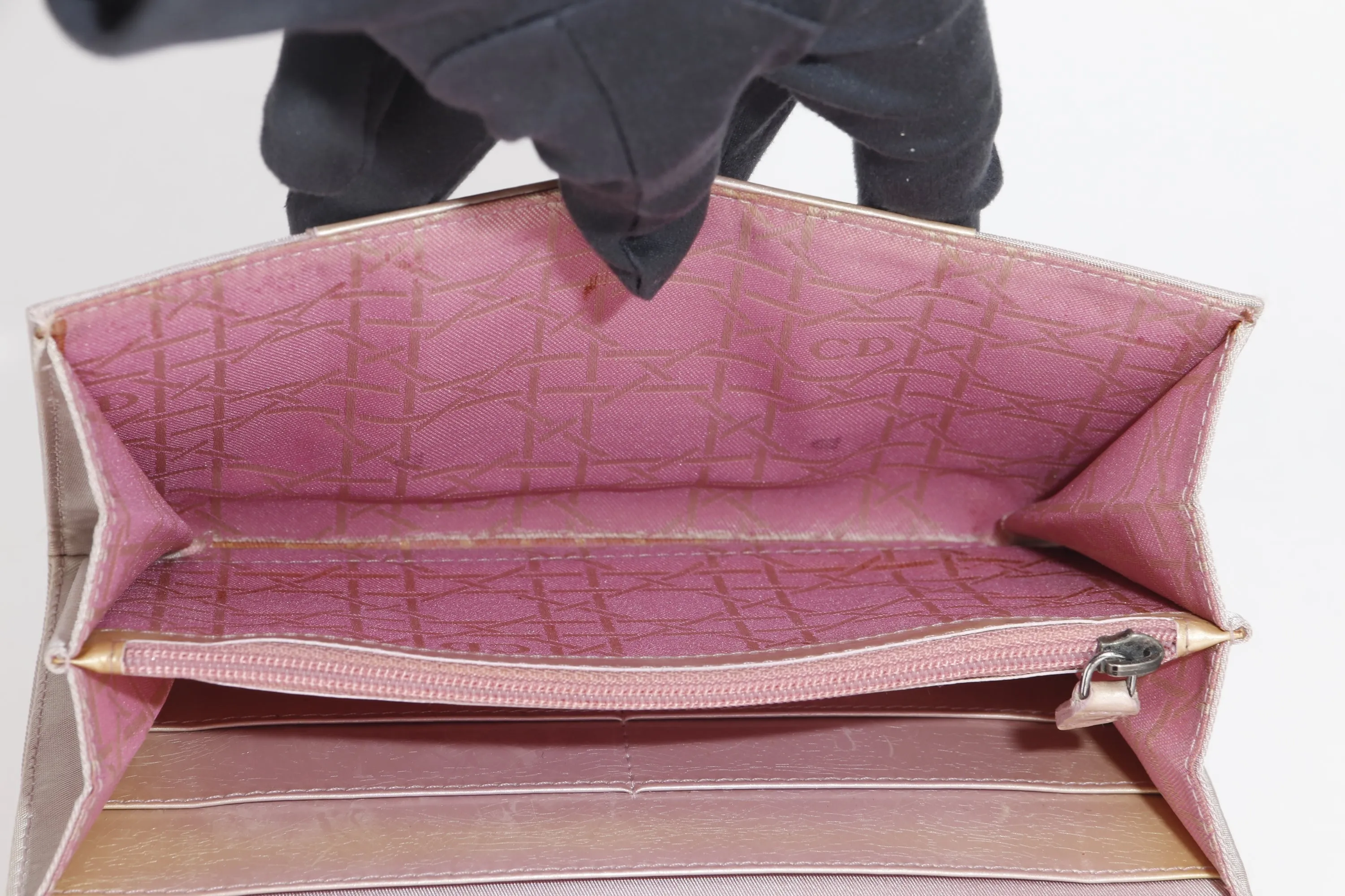 CHRISTIAN DIOR MARIS PEARL BIFOLD WALLET (BU0020) PINK NYLON SILVER HARDWARE, WITH CARD & DUST COVER