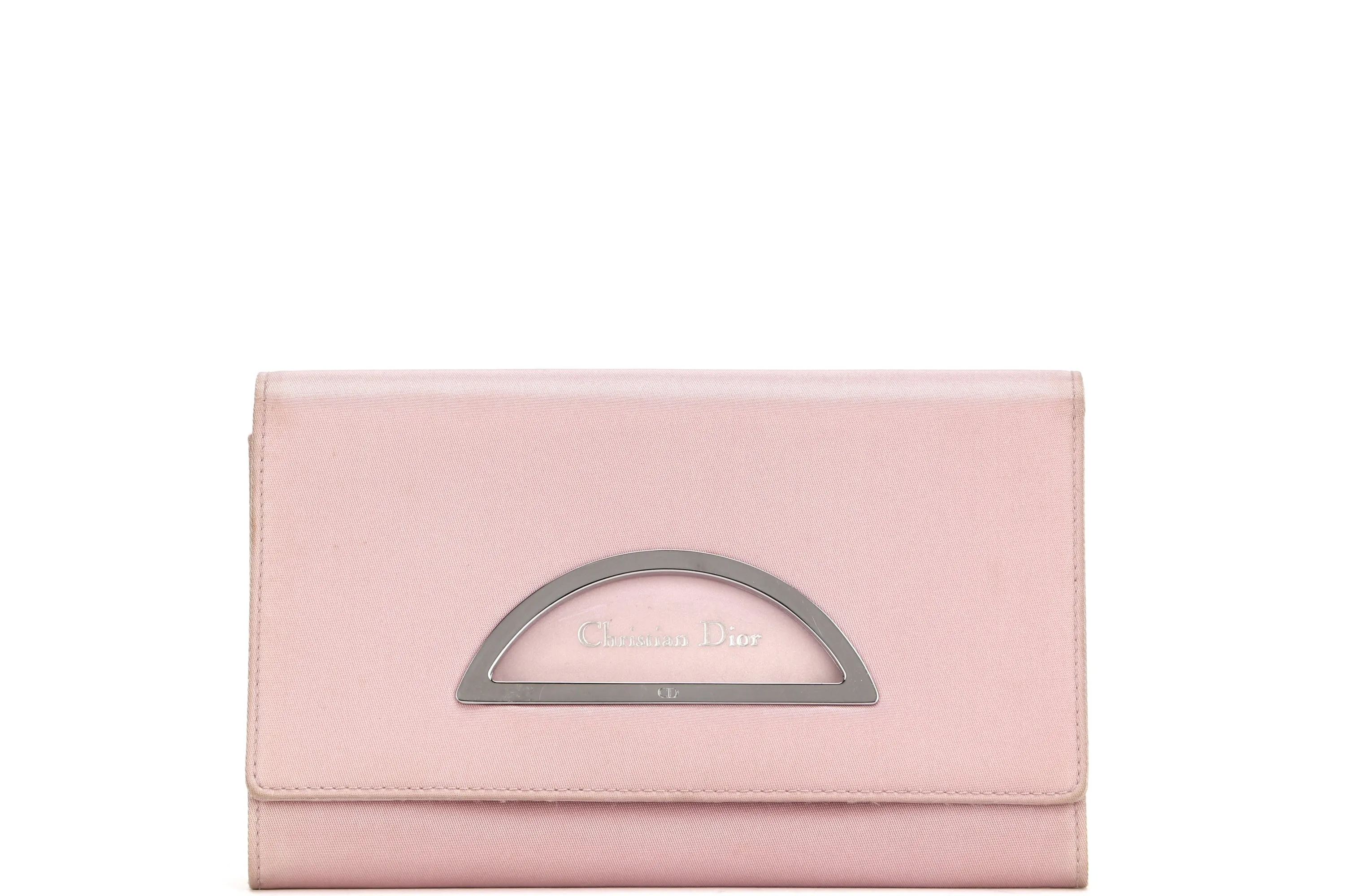 CHRISTIAN DIOR MARIS PEARL BIFOLD WALLET (BU0020) PINK NYLON SILVER HARDWARE, WITH CARD & DUST COVER