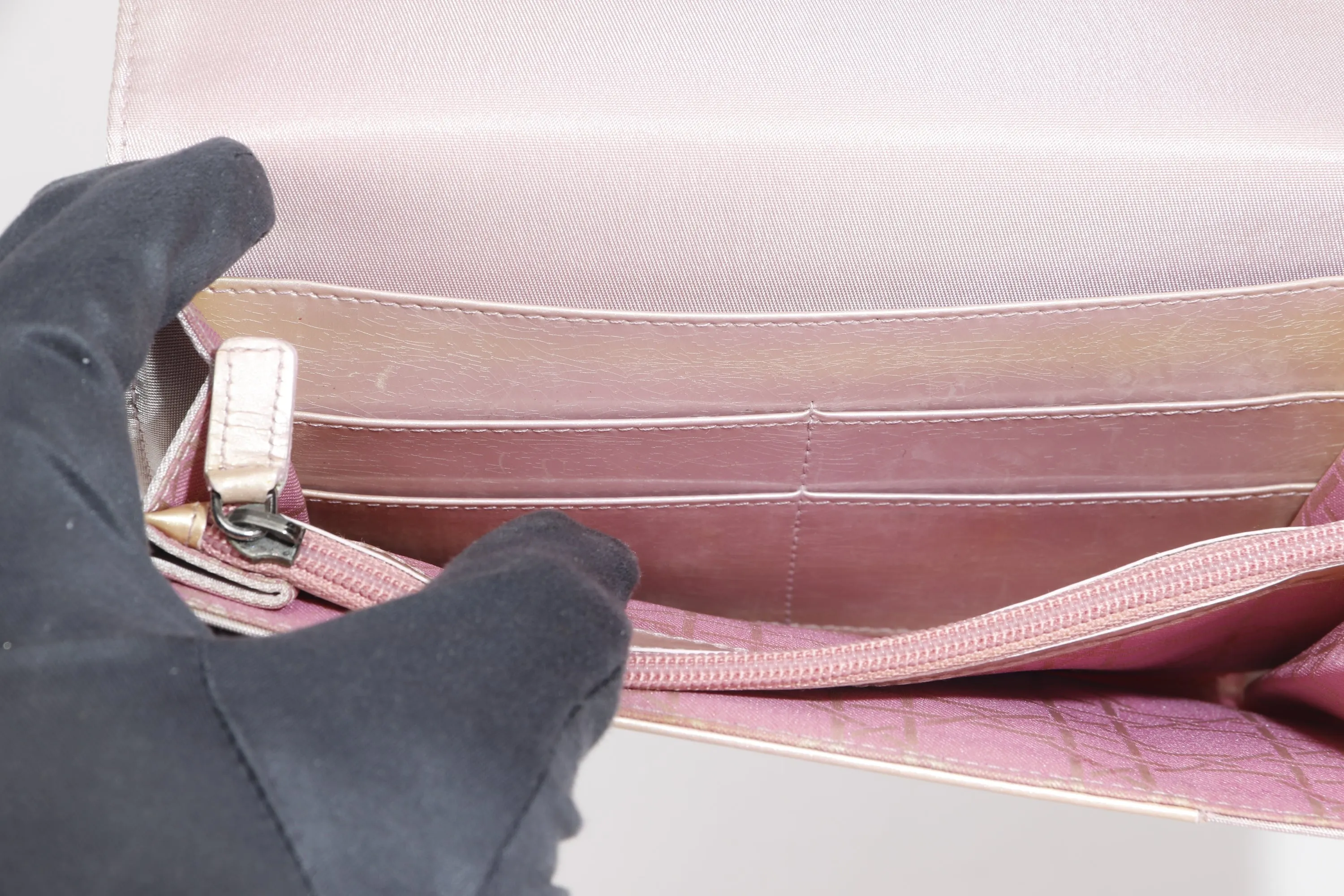 CHRISTIAN DIOR MARIS PEARL BIFOLD WALLET (BU0020) PINK NYLON SILVER HARDWARE, WITH CARD & DUST COVER