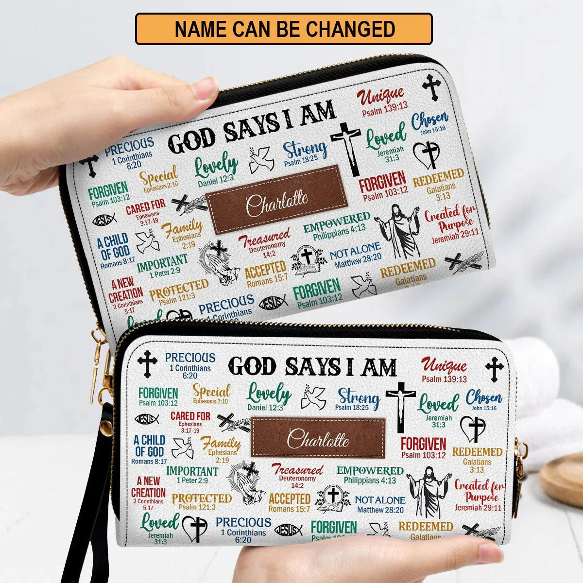 Christianartbag Clutch Purse, God Says I Am Clutch Purse For Women, Personalized Name, Christian Gifts For Women, CAB25091223.