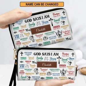 Christianartbag Clutch Purse, God Says I Am Clutch Purse For Women, Personalized Name, Christian Gifts For Women, CAB25091223.