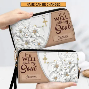 Christianartbag Clutch Purse, It Is Well With My Soul Clutch Purse For Women, Personalized Name, Christian Gifts For Women, CAB12091223.