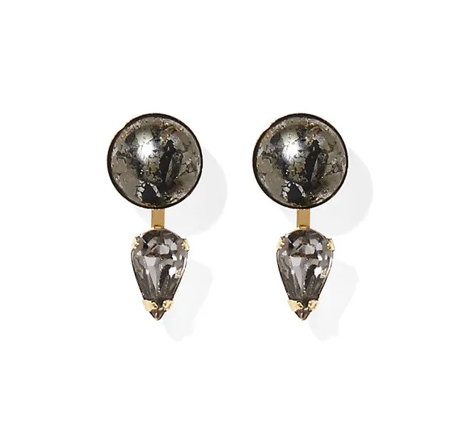 Circle Ear Jacket in Gold with Pyrite and Swarovski Crystal