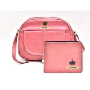 Classy Leather Customized Chain Sling Bag   Men's Wallet (Women's Combo) (Peach Peach)