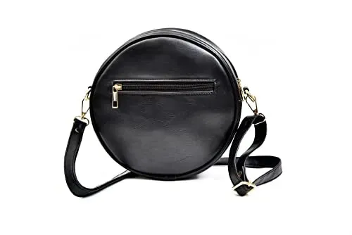 Classy Leather Customized Chained Sling Bag Round   Men's Wallet - Black Grey