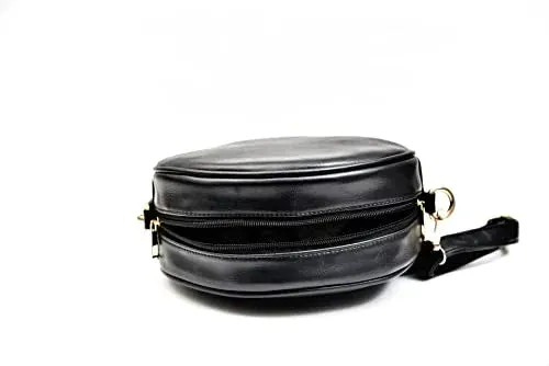 Classy Leather Customized Chained Sling Bag Round   Men's Wallet - Black Grey