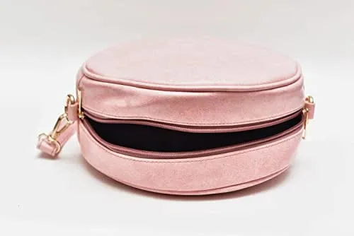 Classy Leather Customized Chained Sling Bag Round   Men's Wallet - Light Pink Black