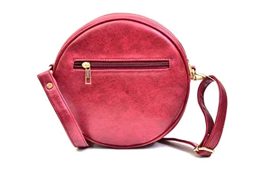 Classy Leather Customized Chained Sling Bag Round   Men's Wallet - Maroon Peach