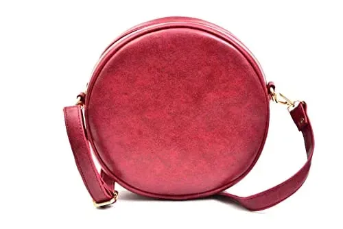 Classy Leather Customized Chained Sling Bag Round   Men's Wallet - Maroon Peach