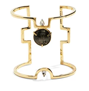 Cleft Cuff in Gold with Pyrite and Swarovski Crystal