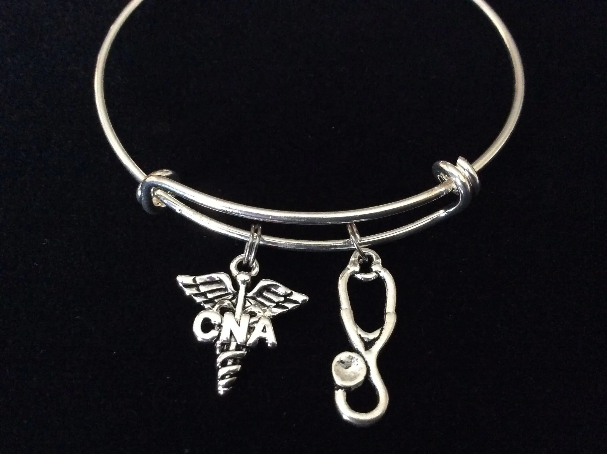 CNA ~ Certified Nurse Assistant Silver Charm Bangle Bracelet Expandable and Adjustable to of one size fits All
