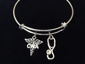 CNA ~ Certified Nurse Assistant Silver Charm Bangle Bracelet Expandable and Adjustable to of one size fits All