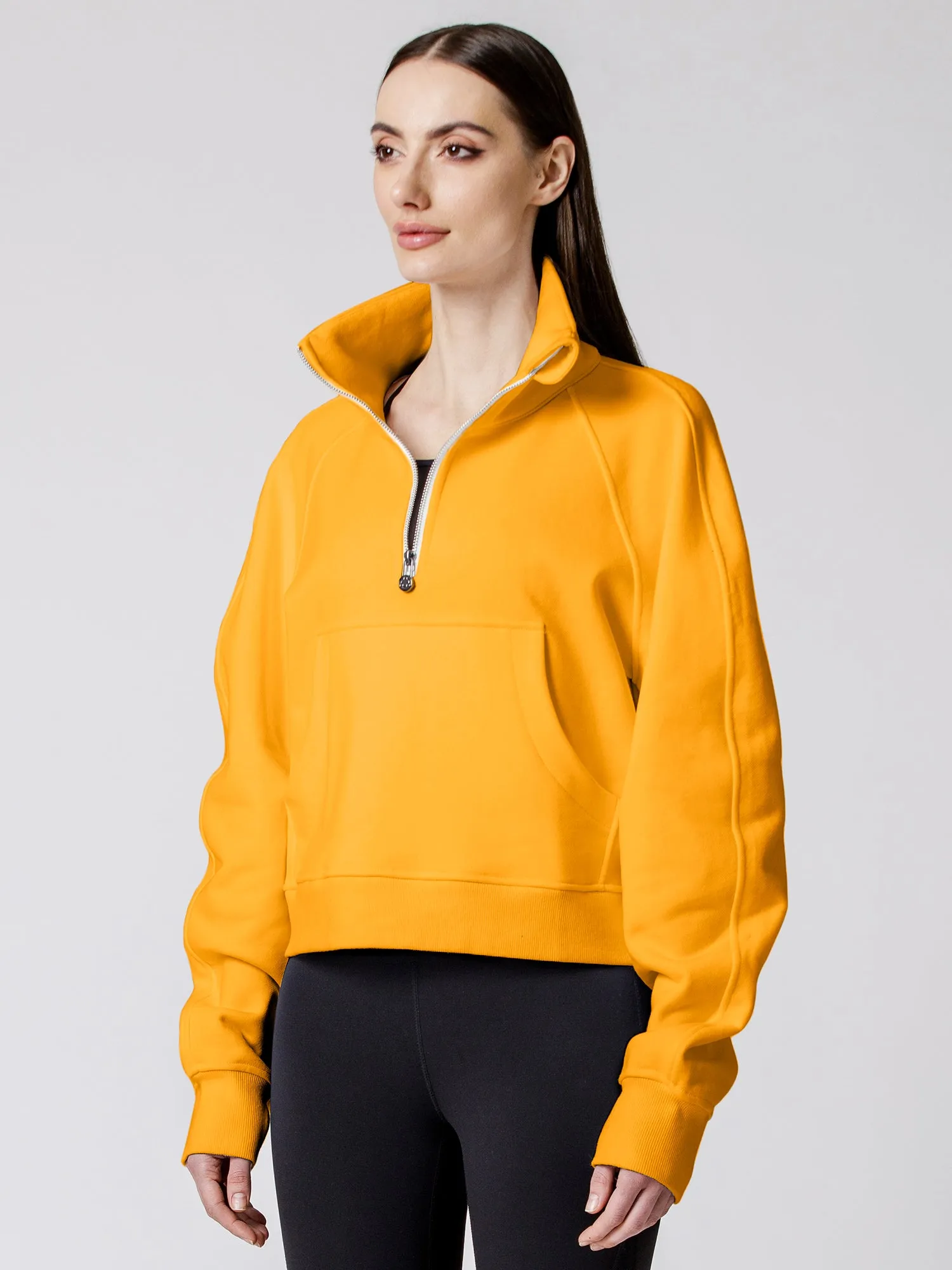 COLLARED HALF ZIP RELAXED SWEATSHIRT, YELLOW