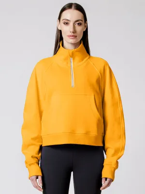 COLLARED HALF ZIP RELAXED SWEATSHIRT, YELLOW