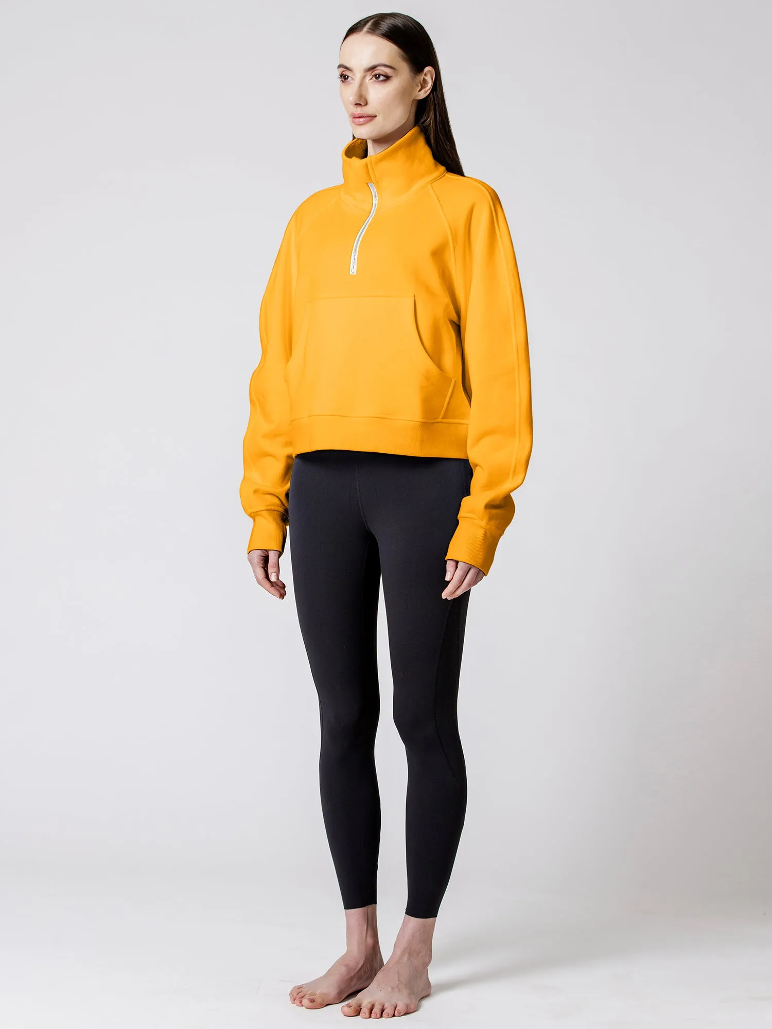 COLLARED HALF ZIP RELAXED SWEATSHIRT, YELLOW