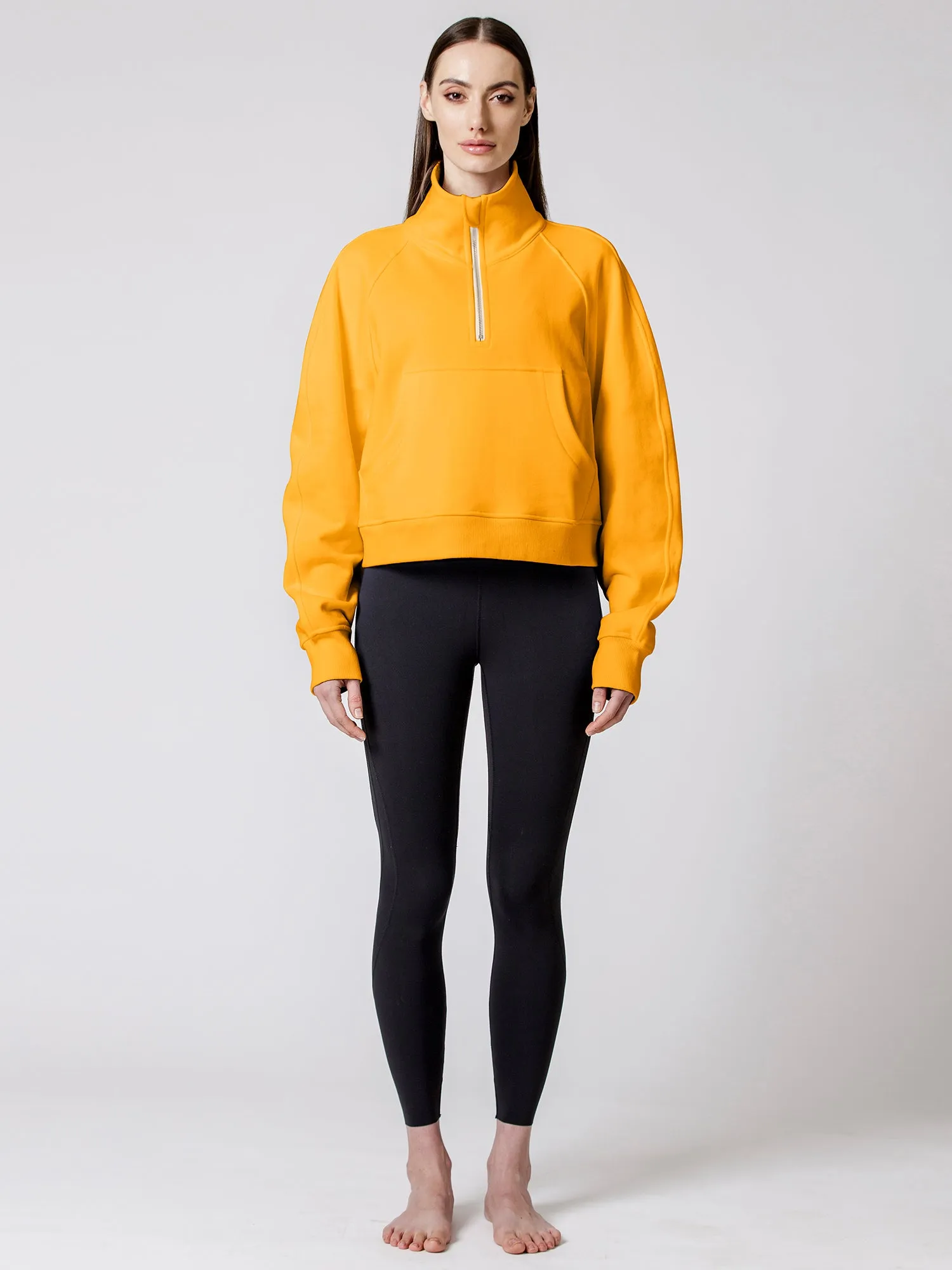 COLLARED HALF ZIP RELAXED SWEATSHIRT, YELLOW