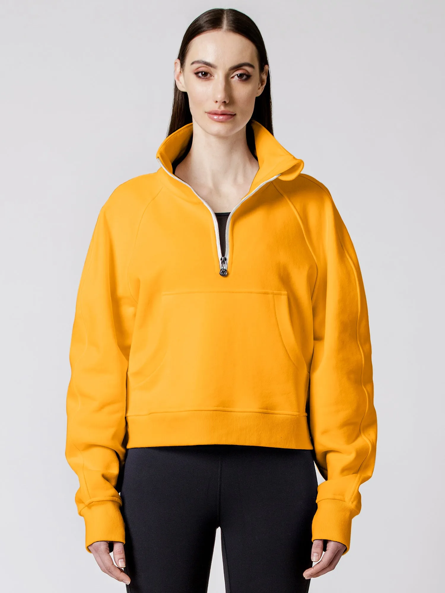 COLLARED HALF ZIP RELAXED SWEATSHIRT, YELLOW