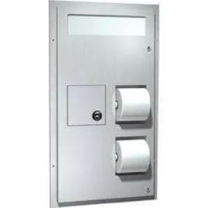 Combination Commercial Seat Cover/Toilet Paper Dispensers/Sanitary Napkin Disposal, Partition-Mounted, Stainless Steel ASI 0481-HC