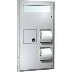 Combination Commercial Seat Cover/Toilet Paper Dispensers/Sanitary Napkin Disposal, Partition-Mounted, Stainless Steel ASI 0481-HC